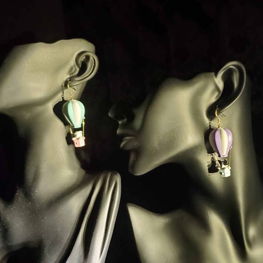 Whimsical Hot Air Balloon Drop Earrings in Mint Green & Lavender